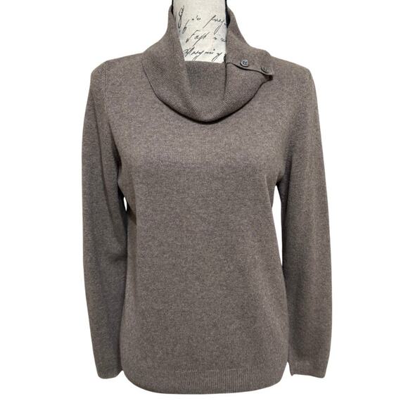 Vintage Charter Club 2-ply 100% Cashmere Sweater Women’s M Tan Button Cowl Neck - Picture 1 of 9